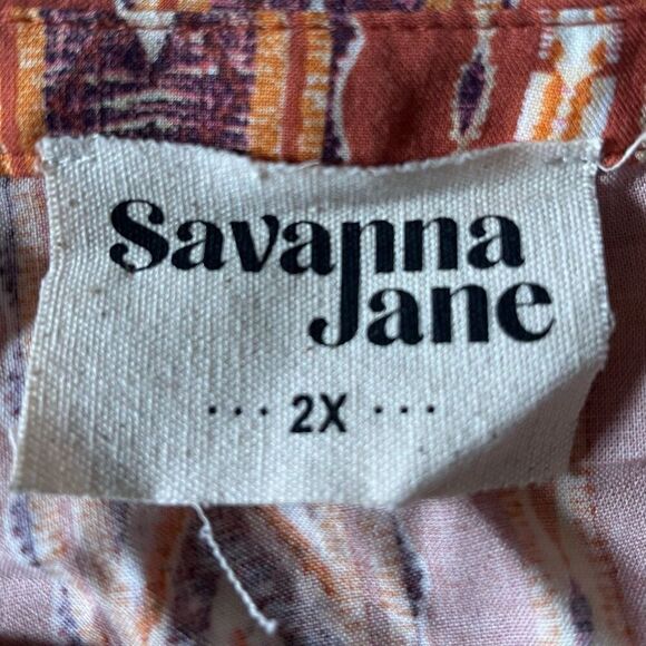 Savannah Jane Floral Embroidered Top 2X Orange Boho Peasant Art To Wear Blouse - Picture 6 of 8